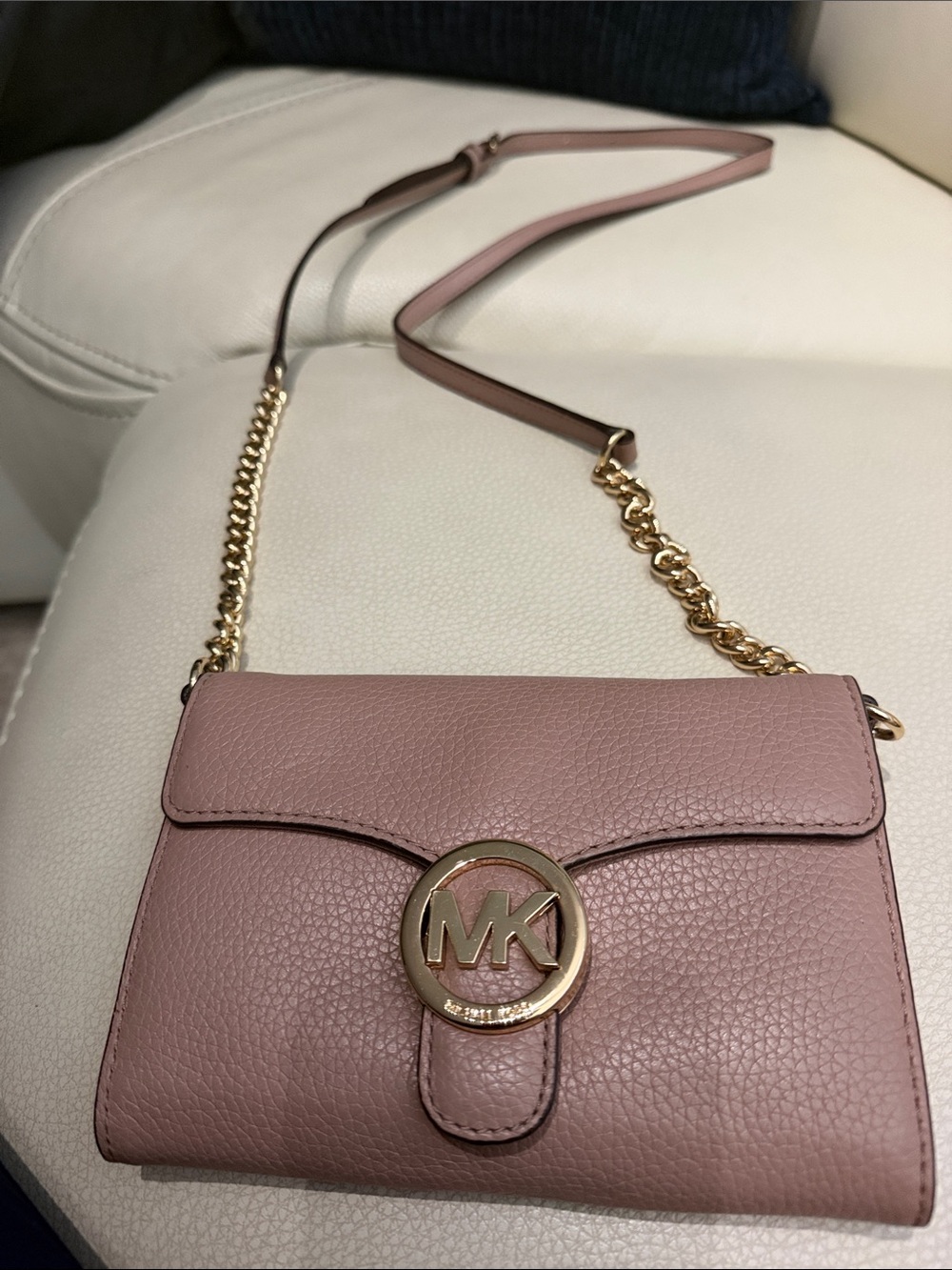 Michael Kors Dusty Rose Leather Crossbody with Gold MK Emblem
